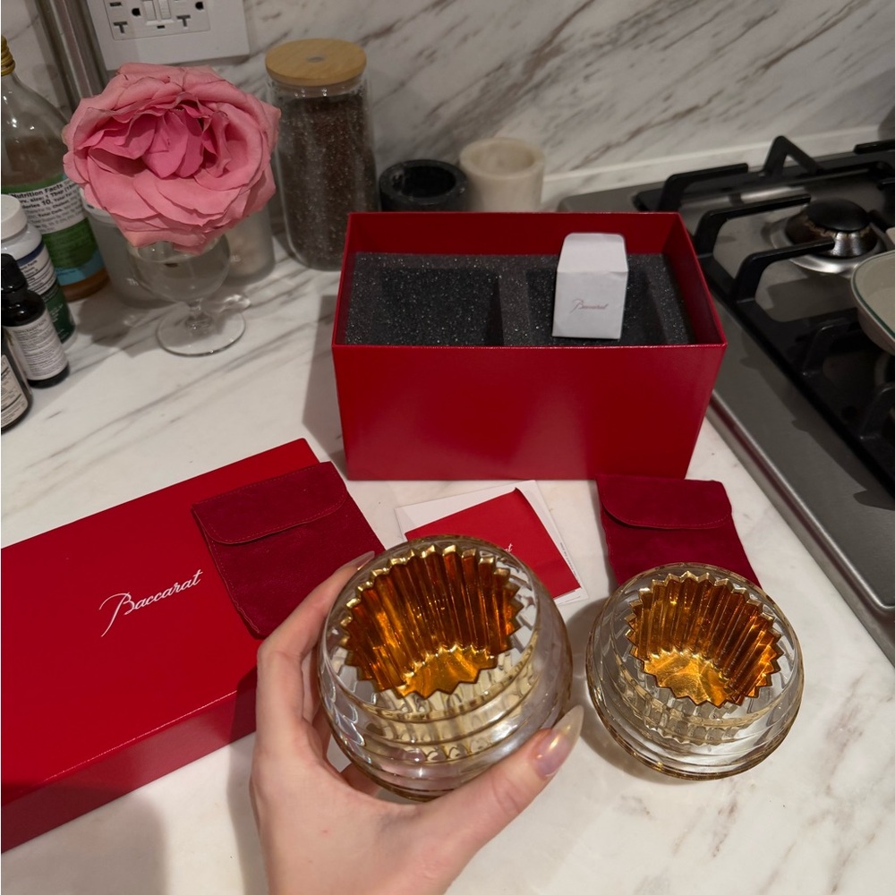 Baccarat Crystal Candle Holders with Gold Interior